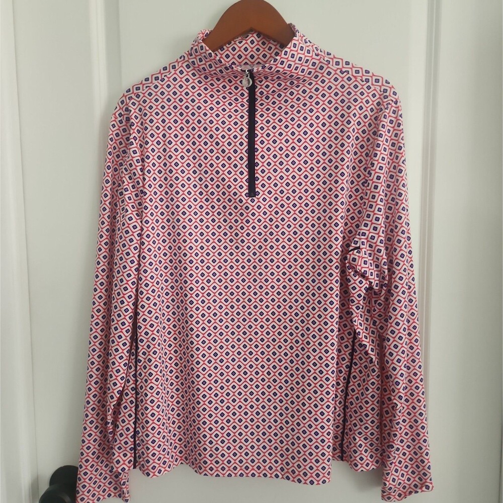 Kinona Golf 1/4 Zip Pullover Womens XL Red AOP Nylon Stretch Golf Athletic L/S